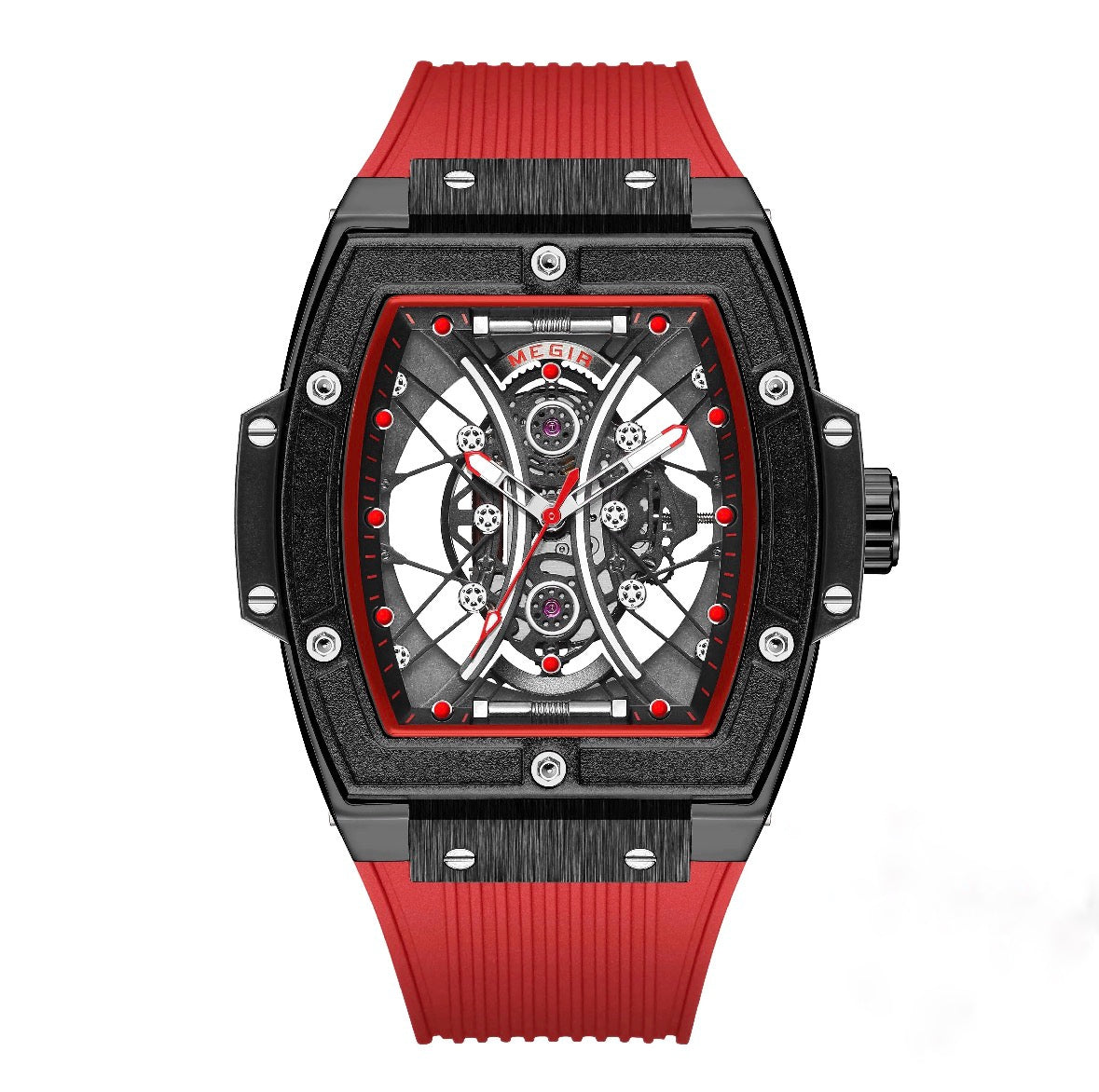Apex Skeleton Mechanical Watch with Red Strap