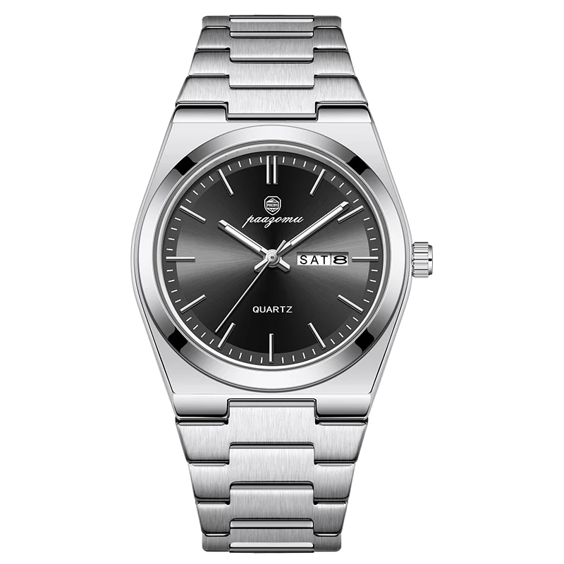 BIANCO watch with black dial and silver steel bracelet