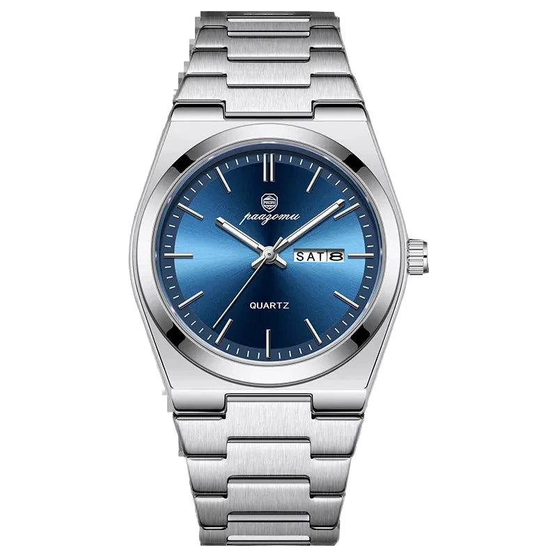 BIANCO watch with blue dial and silver steel bracelet