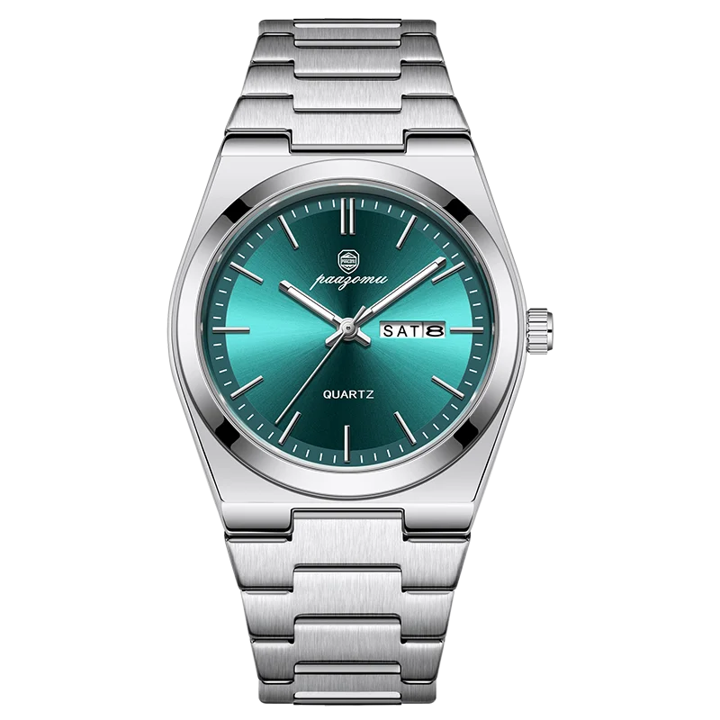 BIANCO watch with green dial and silver steel bracelet