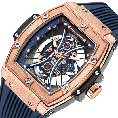 Close up view of the Polararc Apex skeletonised mechanical watch