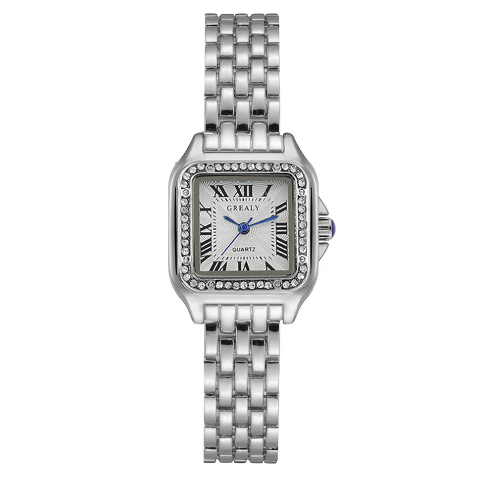 Lumière silver watch with crystal bezel and stainless steel band