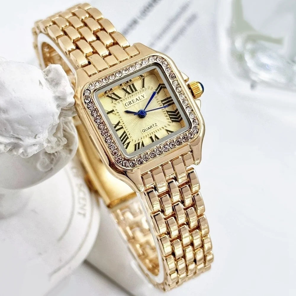 Lumiere Women's Gold watch with crystal bezel