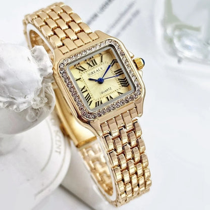 Lumiere Women's Gold watch with crystal bezel