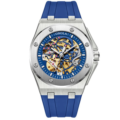 Neptune Noble Oak silver skeleton watch
