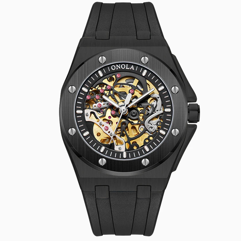 Noble Oak black skeleton watch