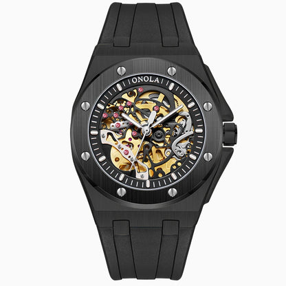 Noble Oak black skeleton watch