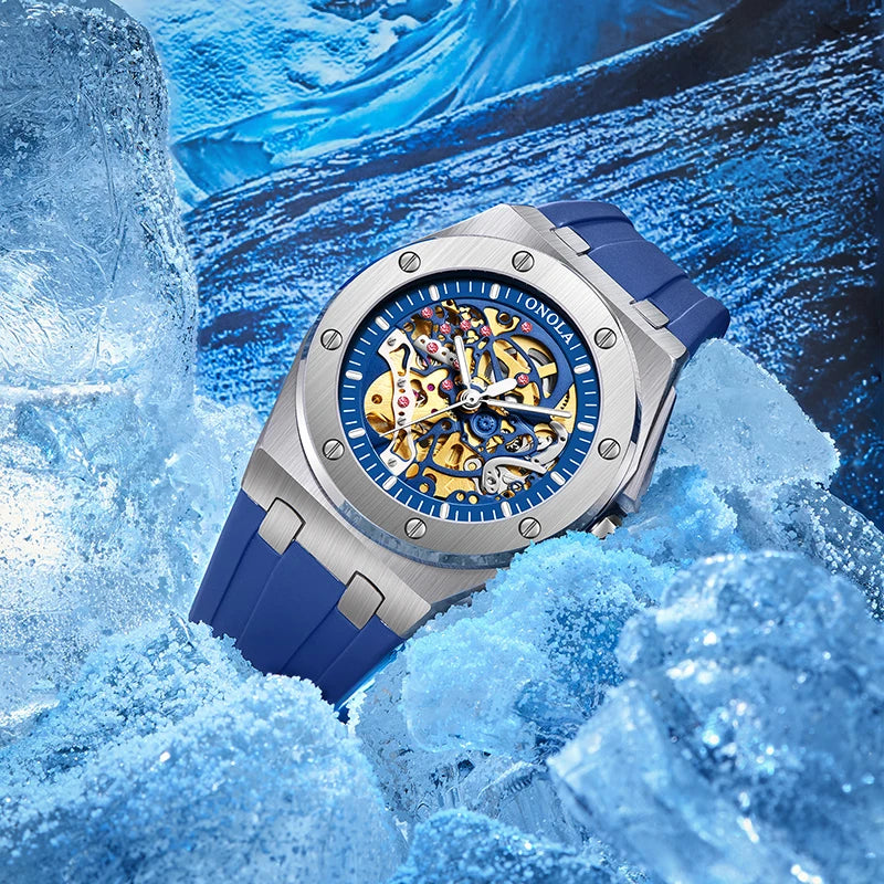 Noble Oak blue skeleton watch