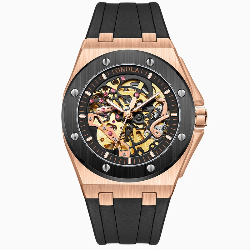 Noble Oak rose gold skeleton watch