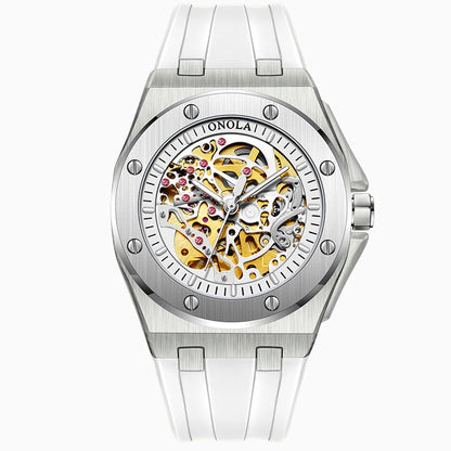 Noble Oak silver skeleton watch