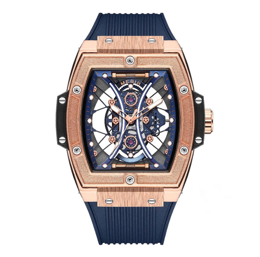 Polararc Apex skeletonised mechanical watch with blue rubber strap