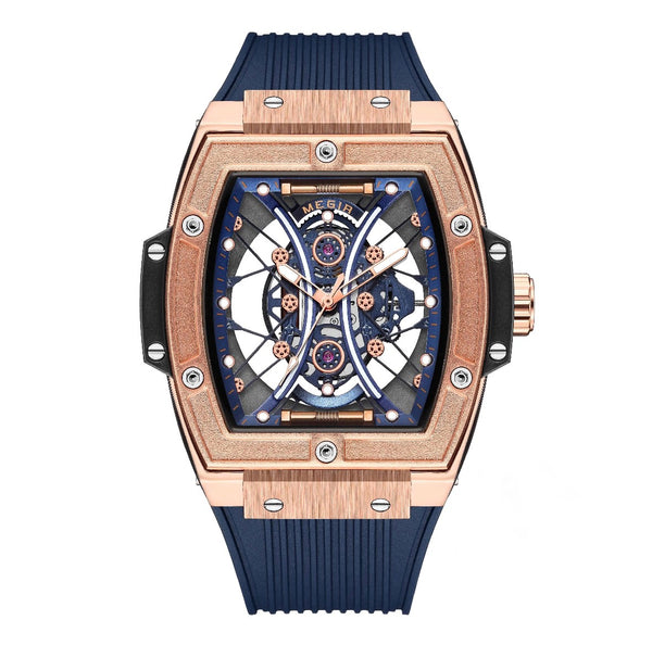 Polararc Apex skeletonised mechanical watch with blue rubber strap