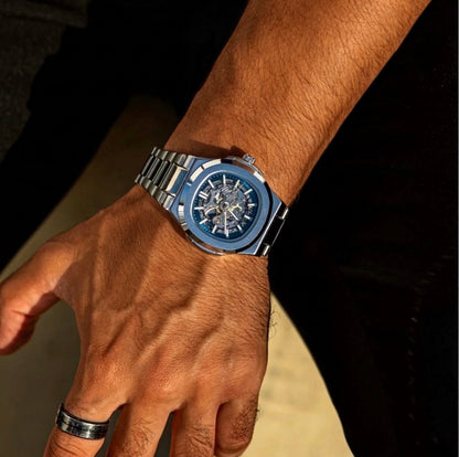 Polararc Skeleton Hollow Tonneau Skeleton Automatic Watch on wrist