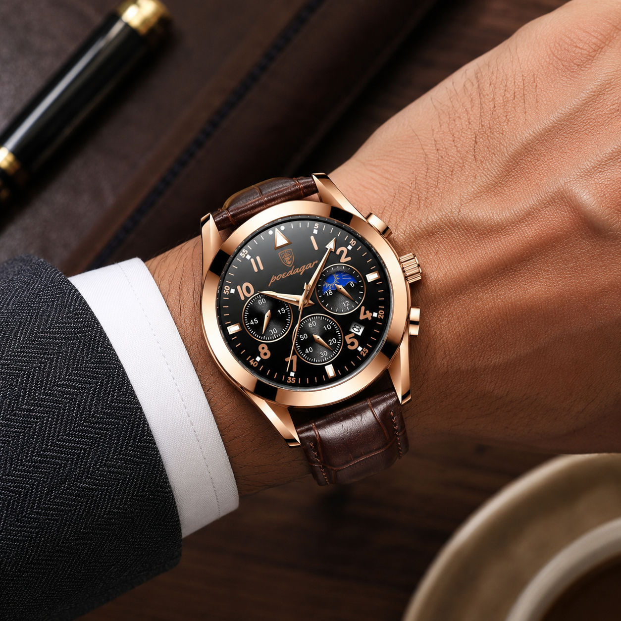 Voyager Luxury watch with brown leather 