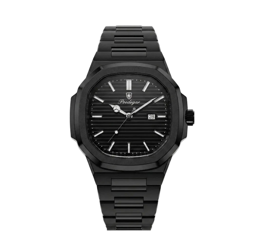 Polararc black Aspen watches black stainless steel wristwatch with date display and textured dial