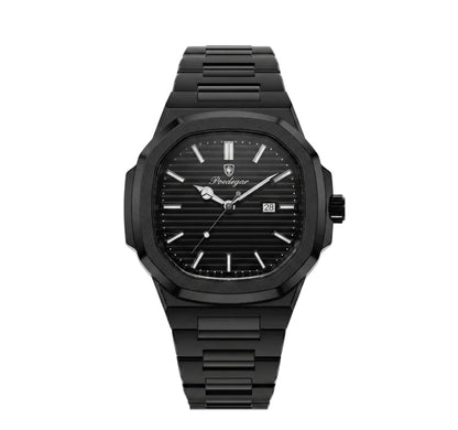 Polararc black Aspen watches black stainless steel wristwatch with date display and textured dial