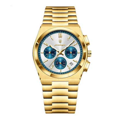 Polararc luxury chronograph watch with gold metal strap