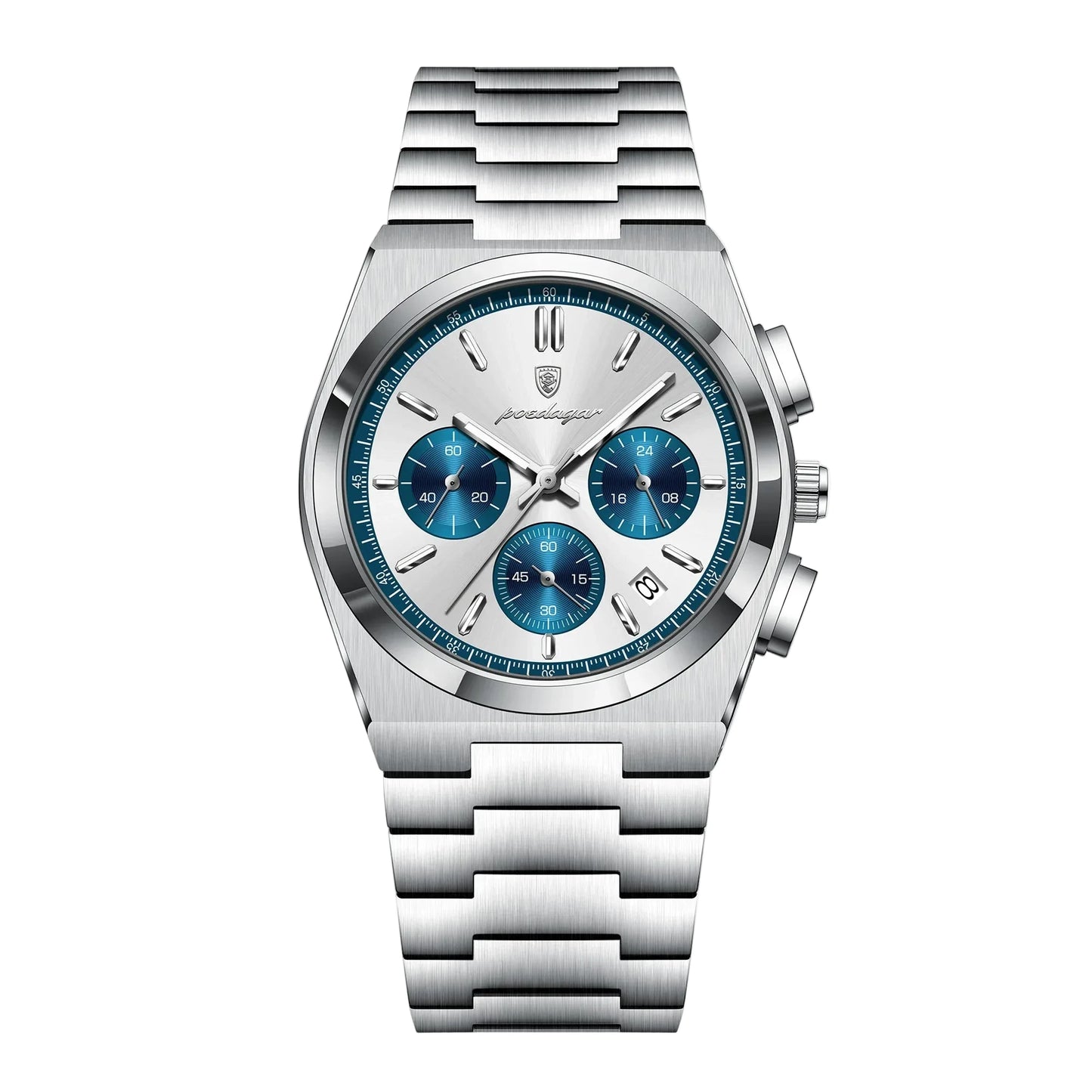Polararc luxury chronograph watch with ice blue dial