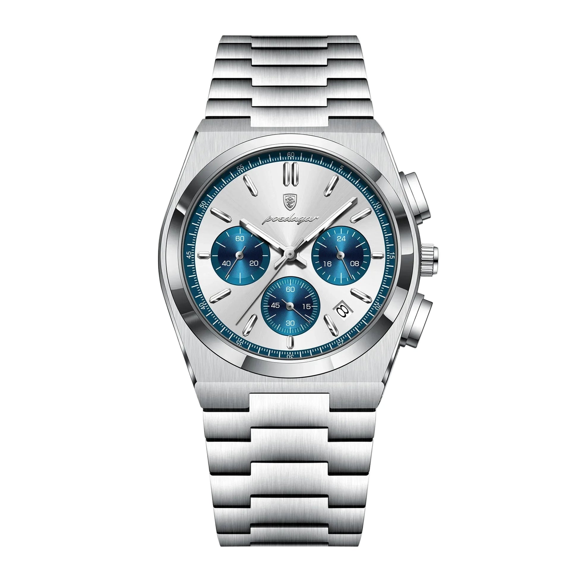 Polararc luxury chronograph watch with ice blue dial