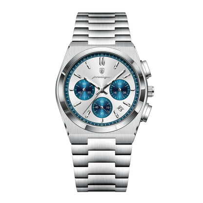 Polararc luxury chronograph watch with ice blue dial