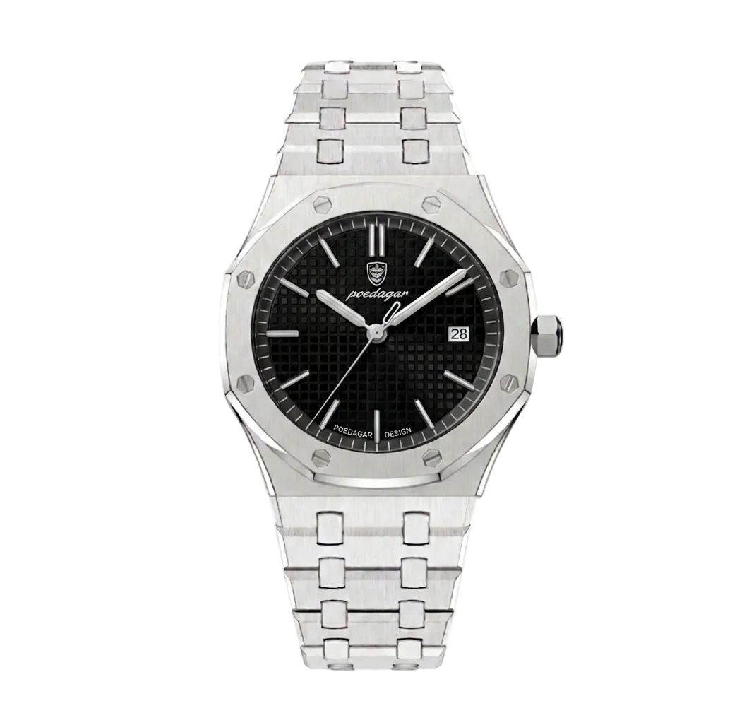 Polaris men's integrated steel watch with textured black dial