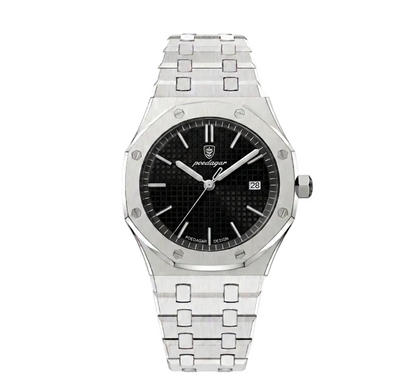 Polaris men's integrated steel watch with textured black dial