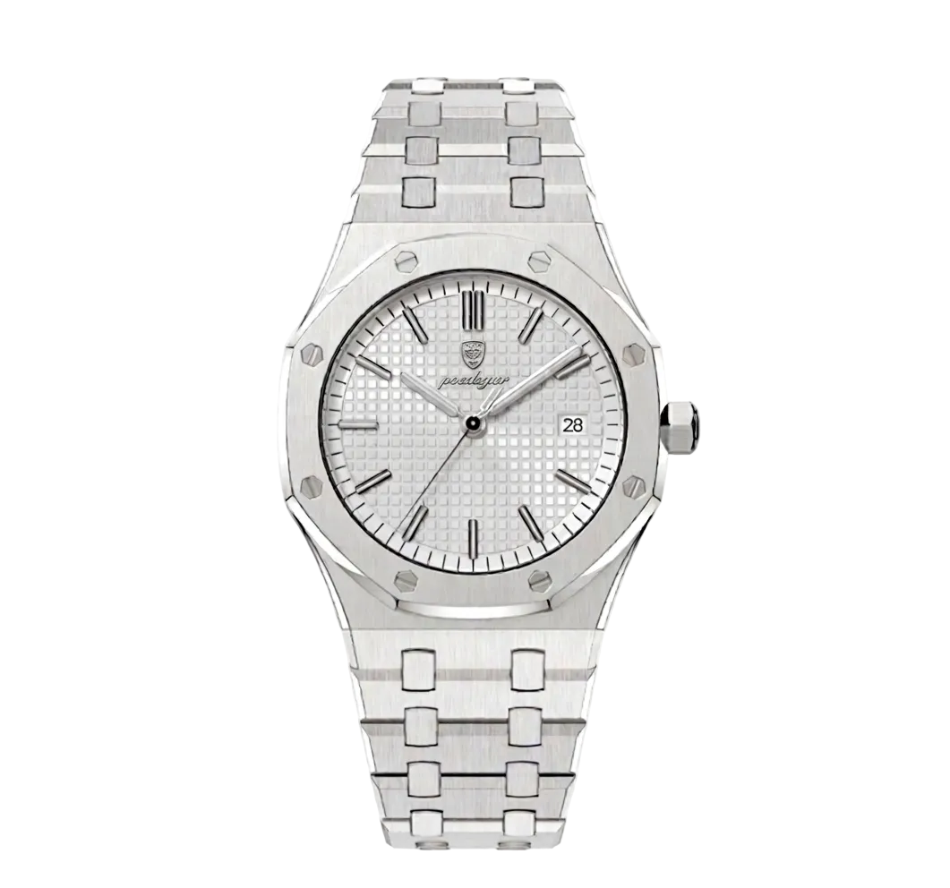 Polaris men's integrated steel watch with textured white dial