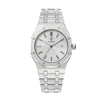 Polaris men's integrated steel watch with textured white dial