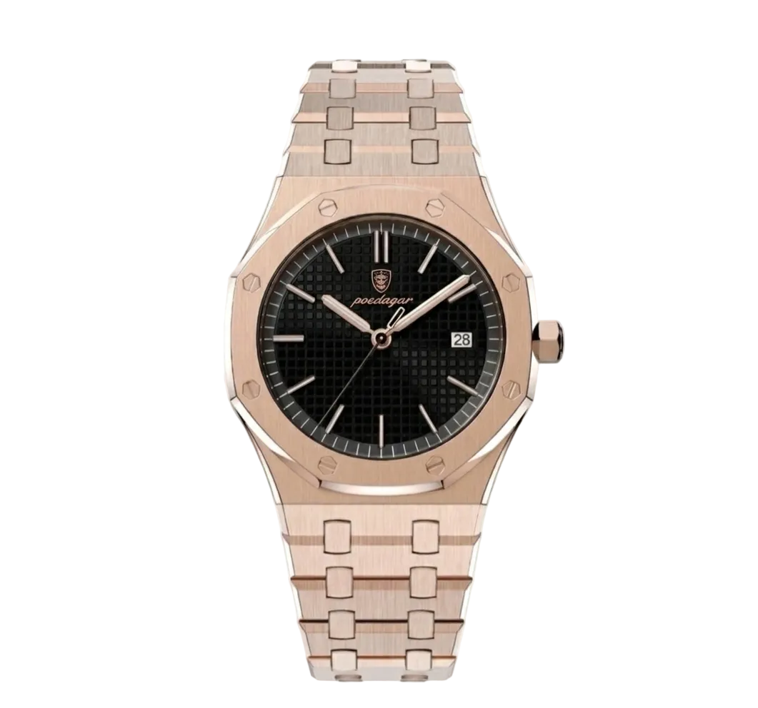 Polaris rose gold integrated sports watch with textured black dial