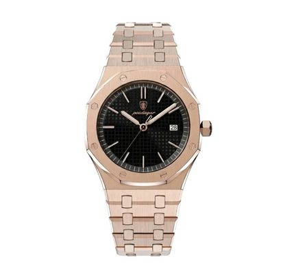 Polaris rose gold integrated sports watch with textured black dial