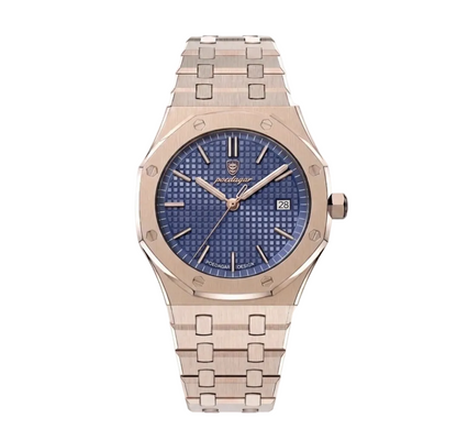Polaris rose gold integrated sports watch with textured blue dial