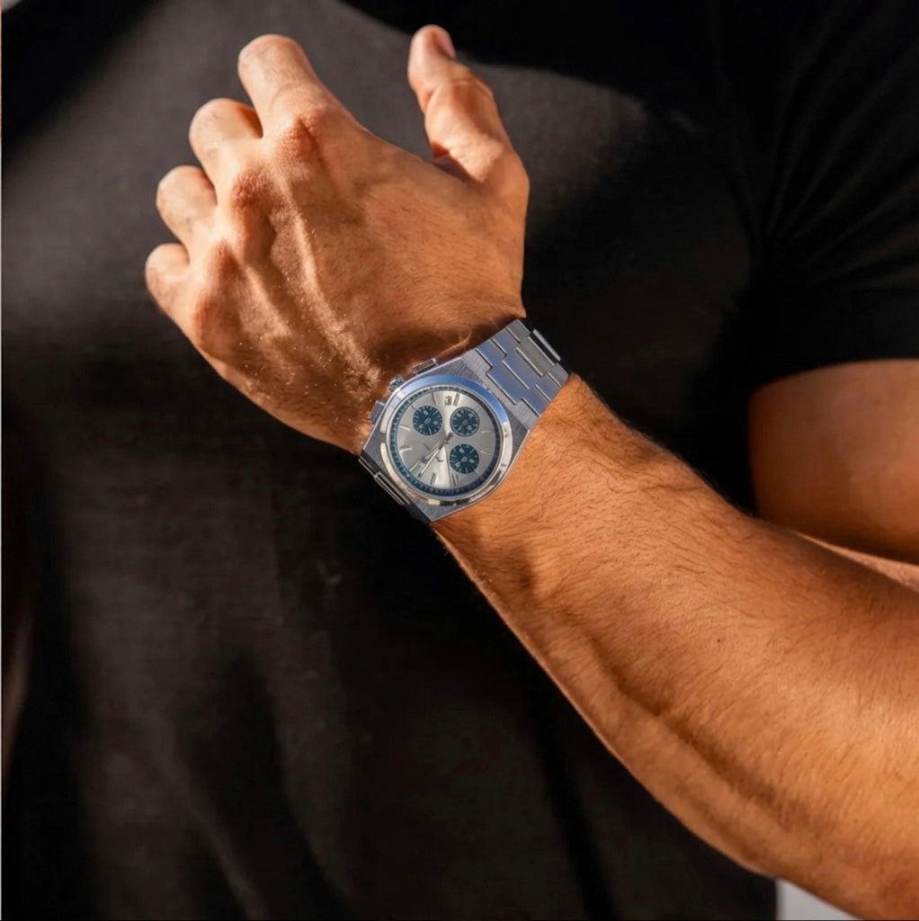 Prague watch with stainless steel band and chronograph dial