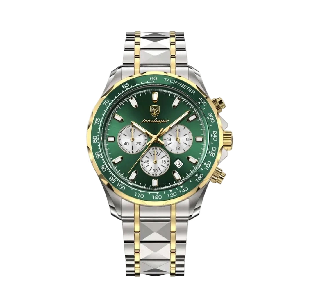 Rivale watch with green dial and stainless steel and gold band