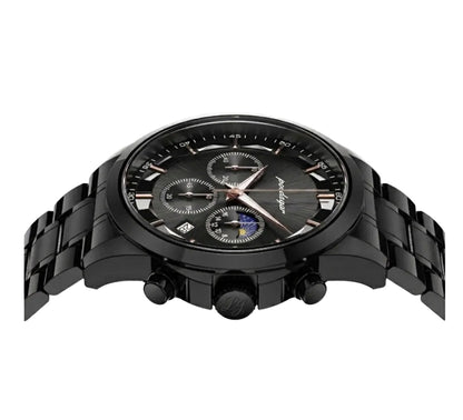 Vanta black stainless steel watch with chronograph features