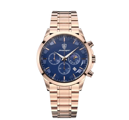 Vanta watch with blue dial and rose gold stainless steel band